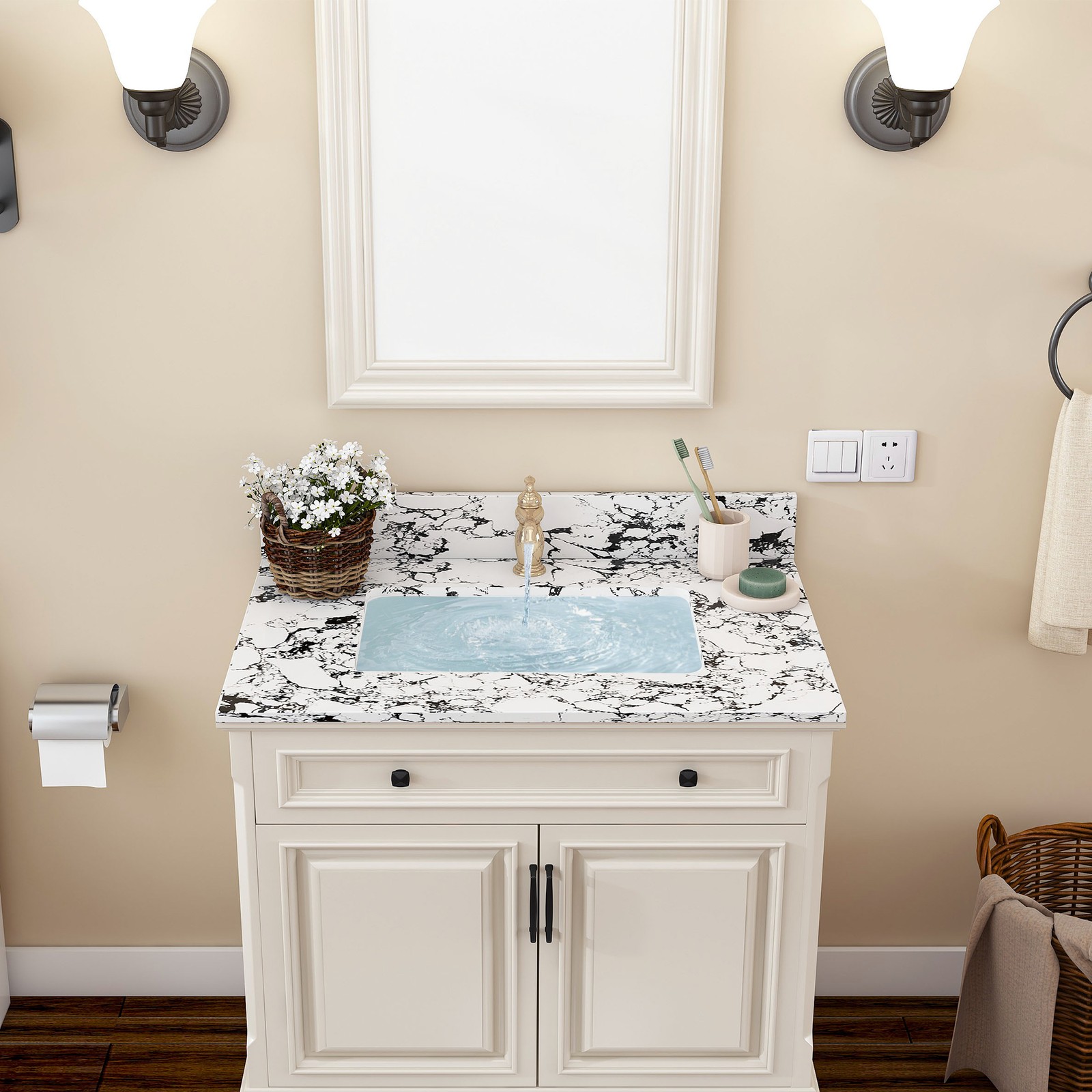 31″x22″ Bathroom Vanity Top with Undermount Sink & Backsplash