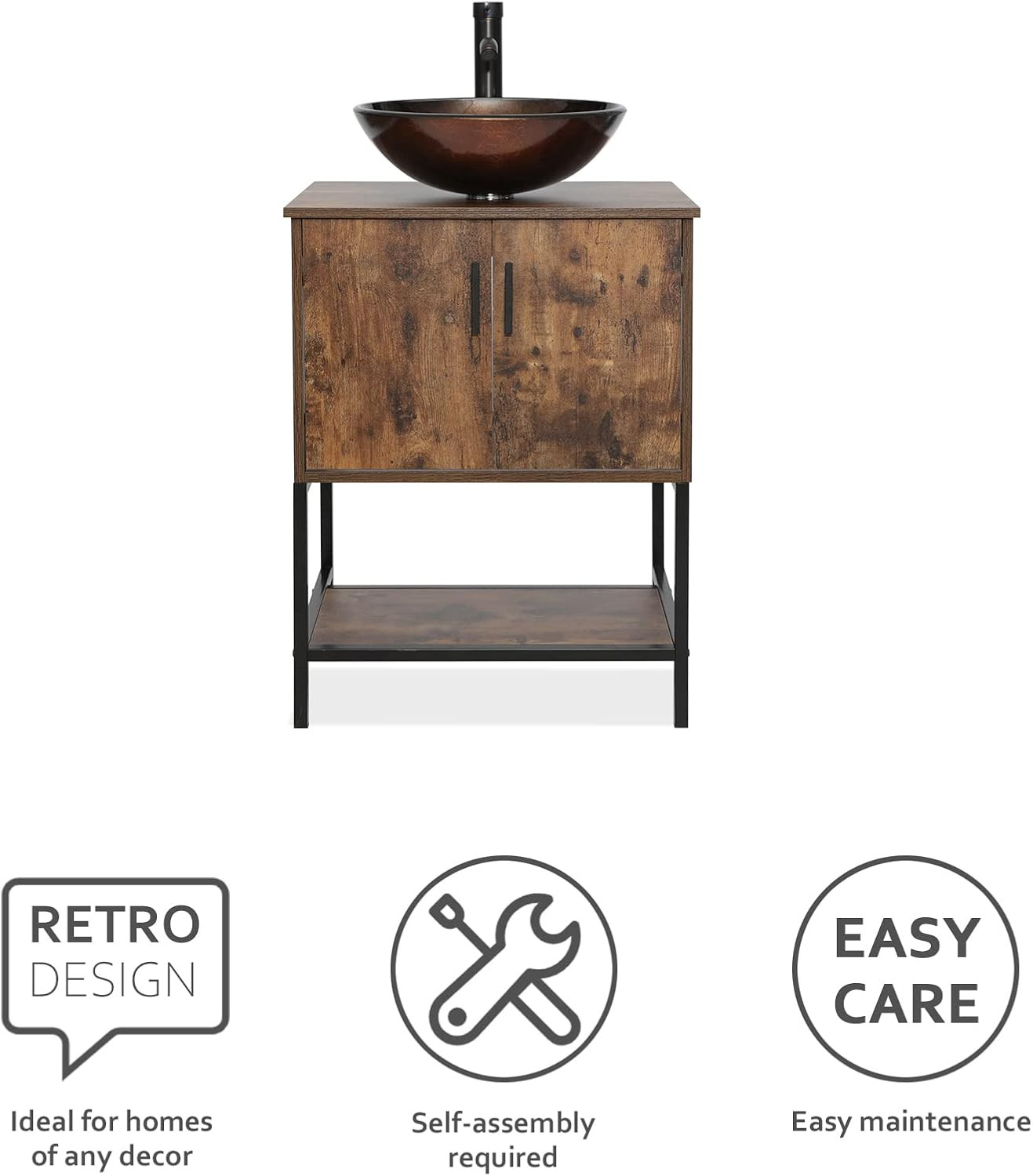 Eclife 24″ Bathroom Vanity Sink Combo Cabinet Modern Stand Pedestal Bronze round
