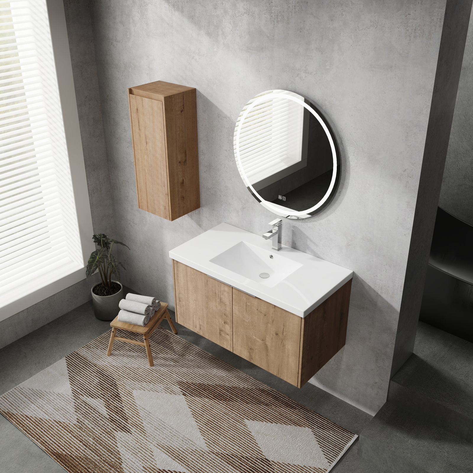 36 Inch Plywood Floating Wall-Mounted Vanity Bathroom with Sink and Side Cabinet