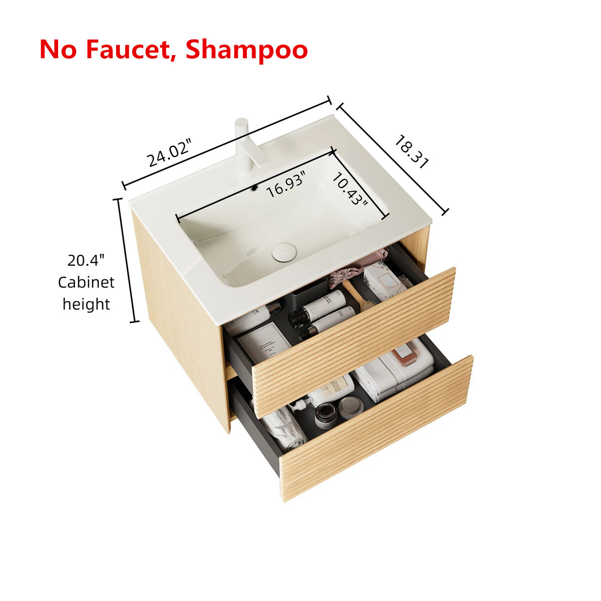 24″ 30″ 36″ Wall Mounted Bathroom Vanity w/Sink,2 Drawer,Floating Vanity Cabinet