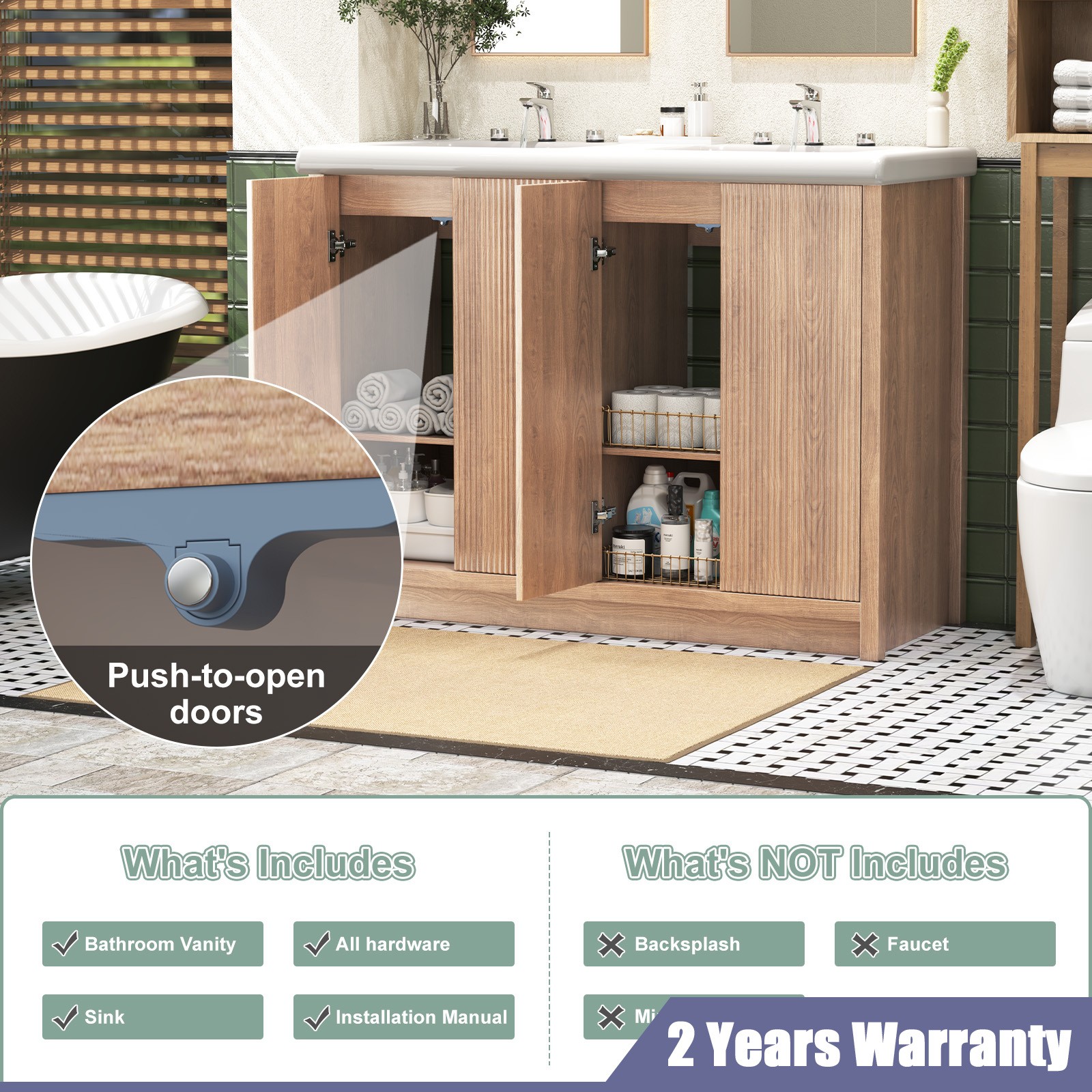 47″ Large Bathroom Vanity Double Ceramic Sink Freestanding Cabinet Storage