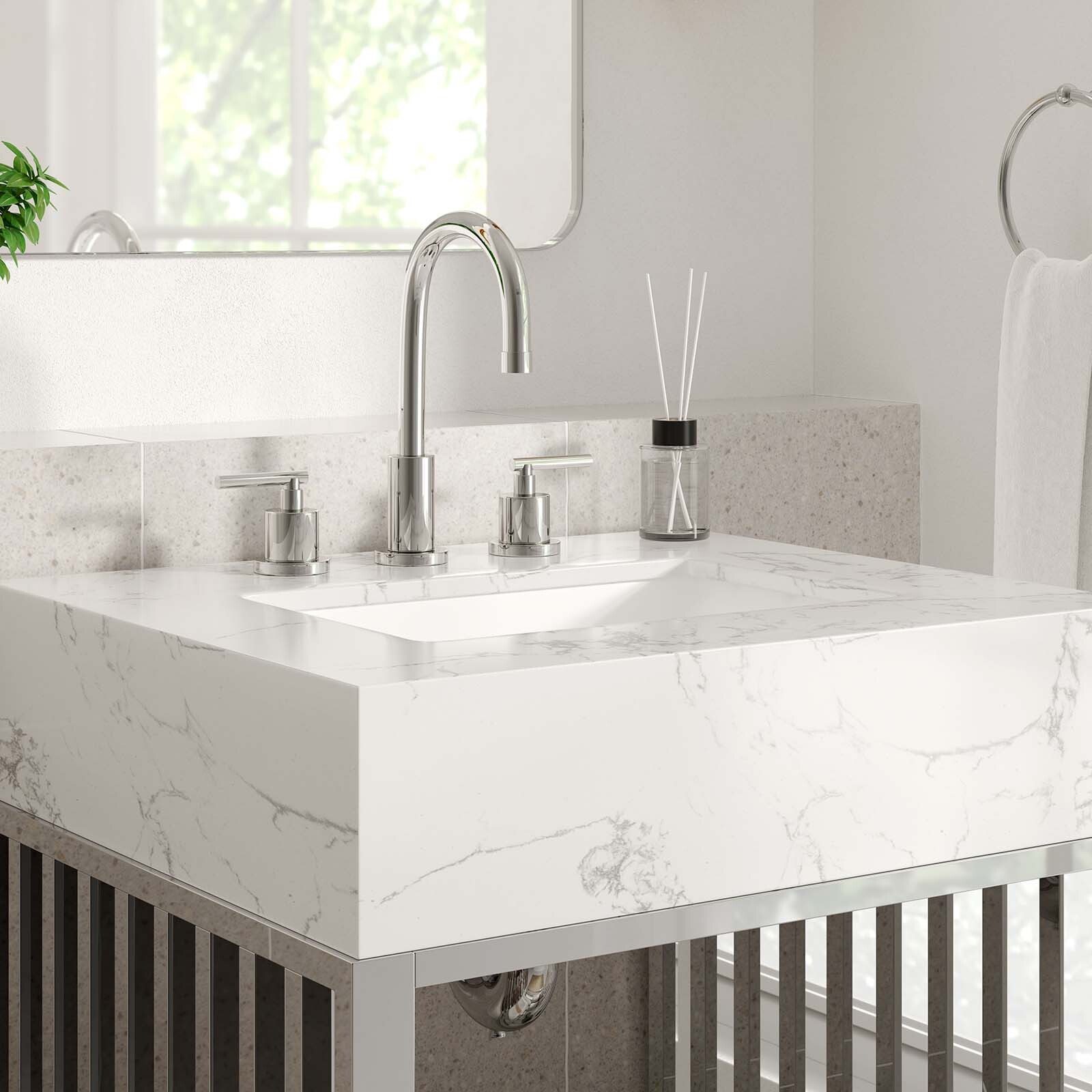 Modway Gridiron 24″ Bathroom Vanity in White Silver