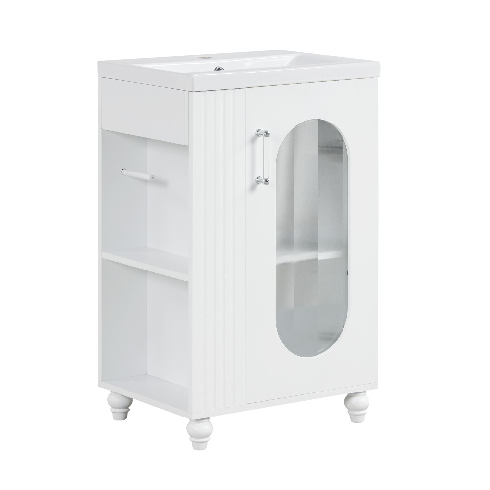 Bathroom Vanity W Sink Adjustable Double Shelves Solid Wood and MDF Construction