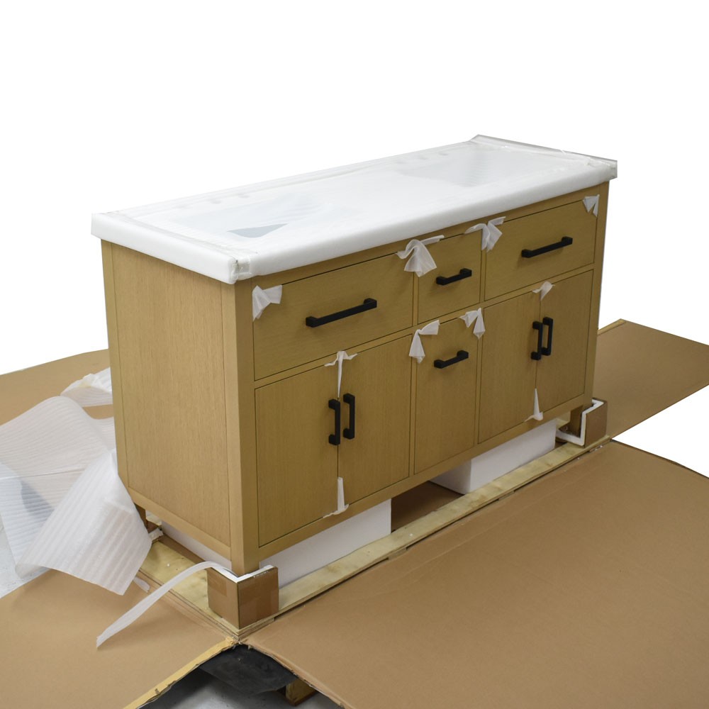 NEW Kohler Kresla 60″ Bathroom Vanity Cabinet Light Oak Double Sink Quartz Top