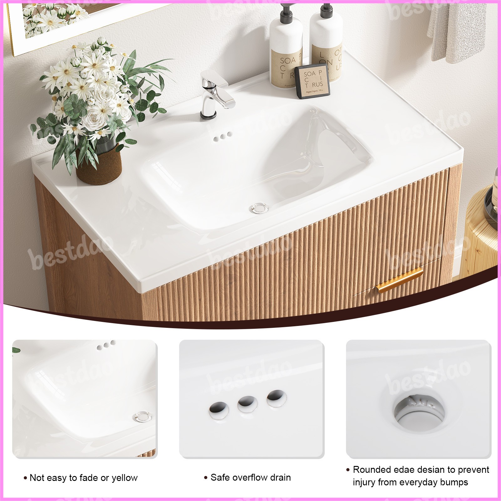 31″ Wooden Bathroom Vanity with Ceramic Sink Modern Bath Storage Cabinet