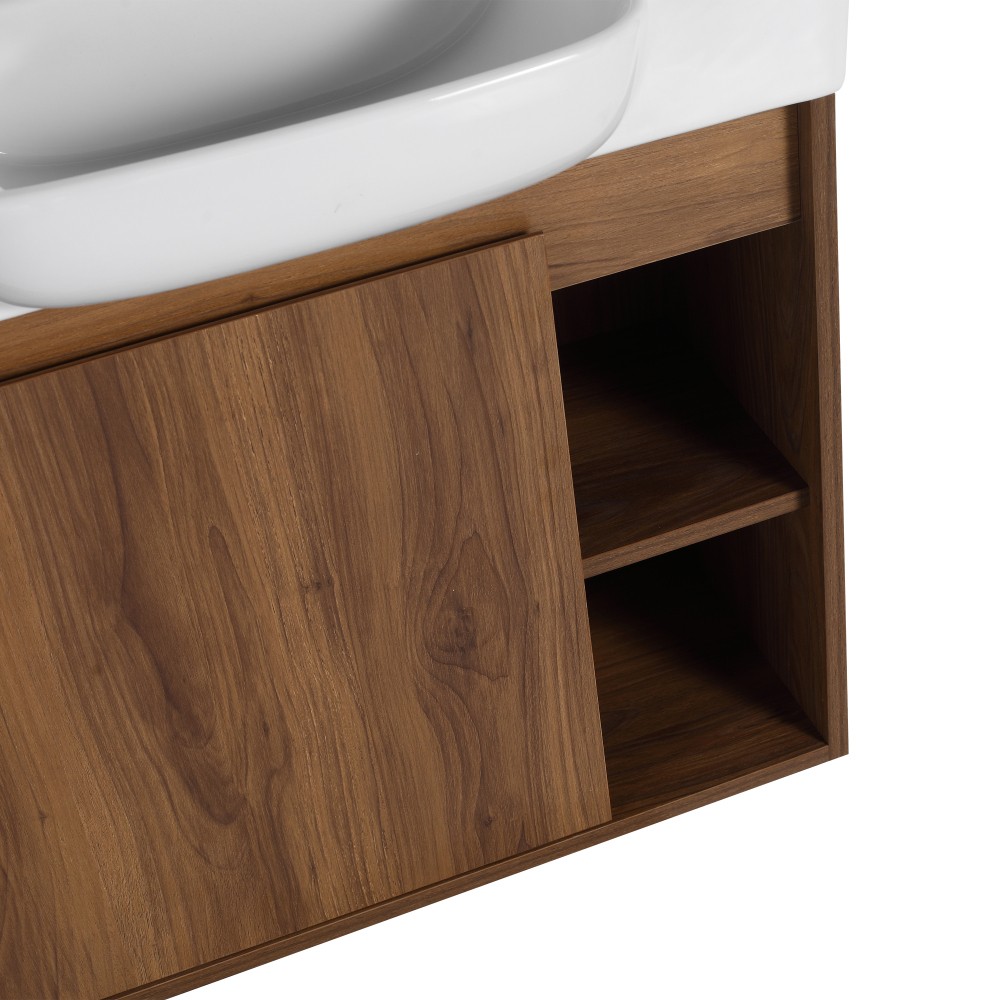 24” Wall-Mounted Bathroom Vanity with White Ceramic Sink & Soft-Close Door