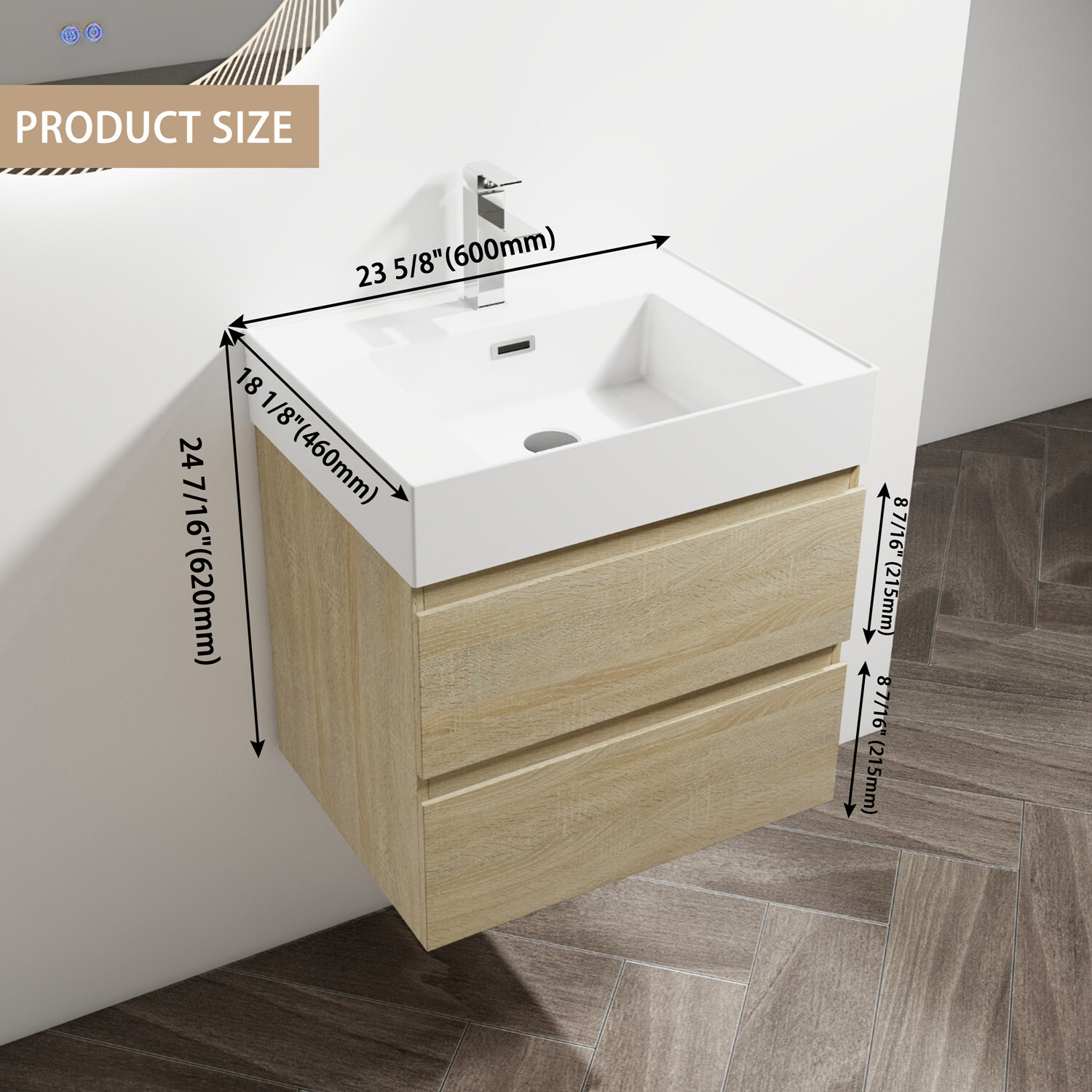 24″ 30″ 36″ Wall Mounted Bathroom Vanity w/Sink,Floating Vanity Cabinet,2 Drawer