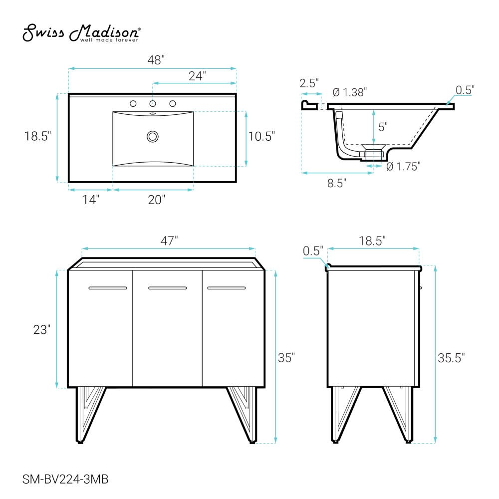 Swiss Madison SM-BV224-3MB Annecy 48″ – Black Walnut / Matte Black