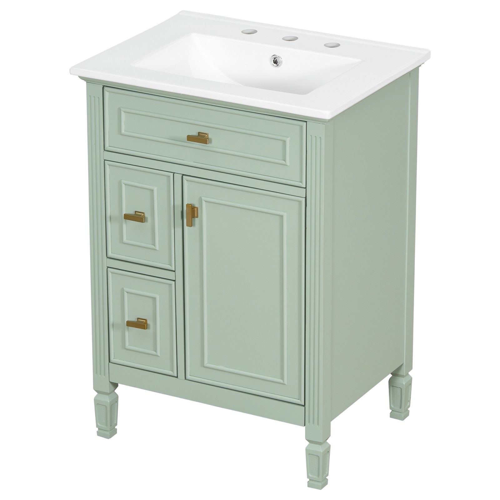 24″ Green Bathroom Vanity with Sink, Solid Wood & MDF Cabinet
