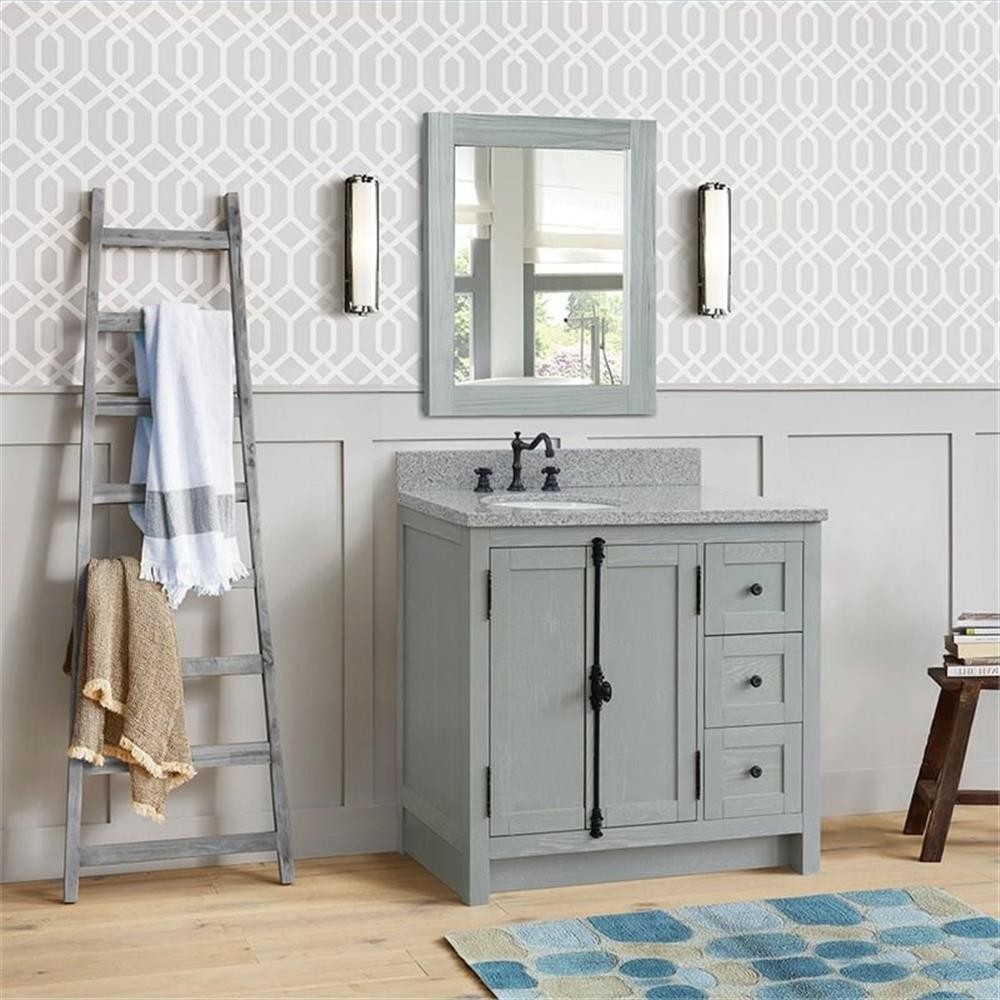 Plantation 37″ Solid Wood Vanity with Left Oval Sink in Gray Ash