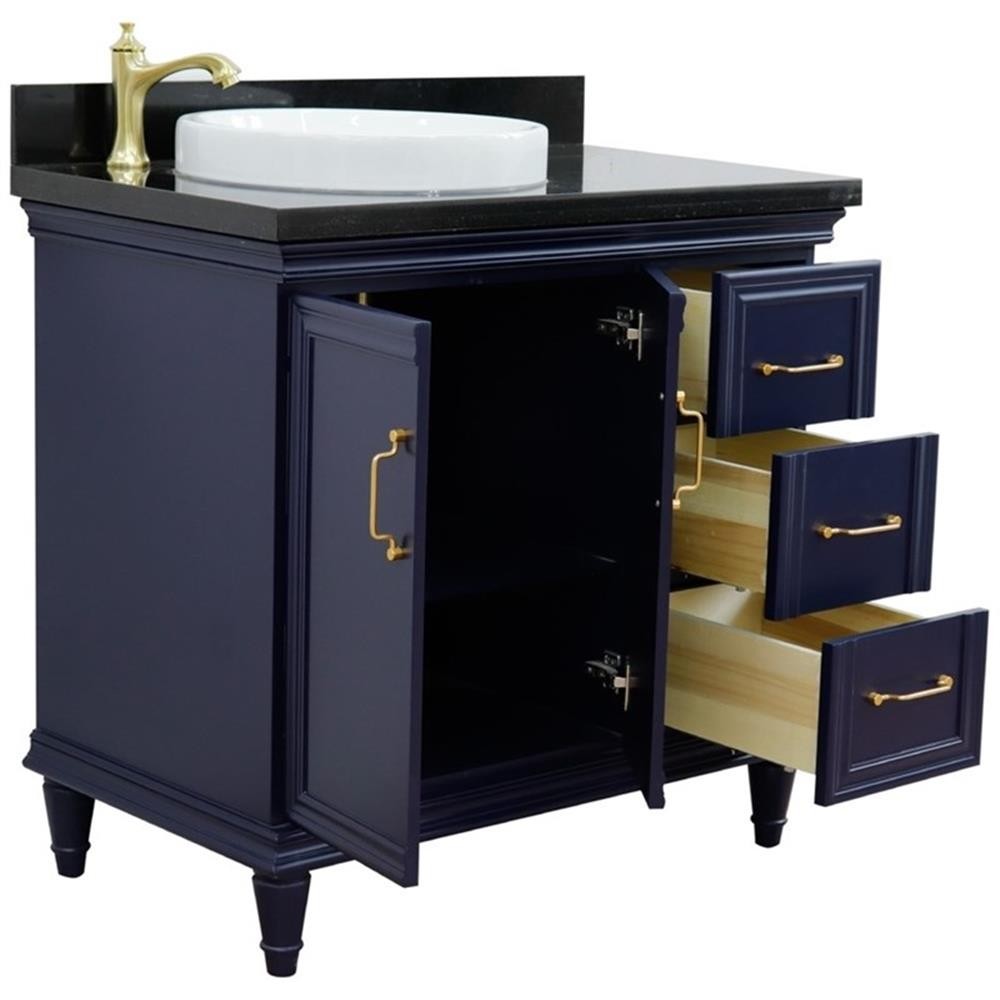 37 in. Single Wooden Vanity Blue Black Galaxy Round Left Door.Left Sink