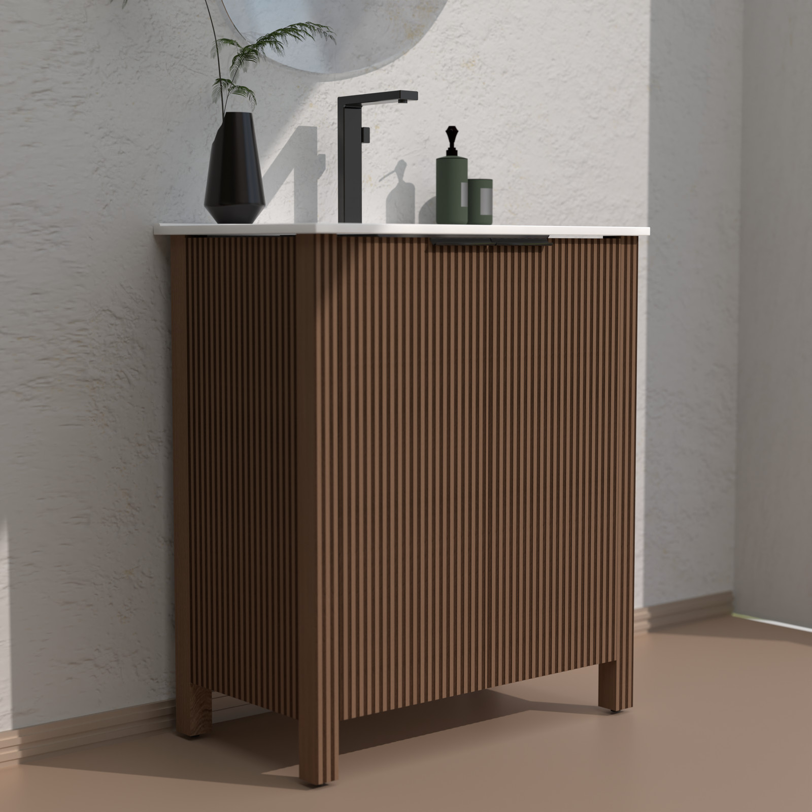 Bathroom Vanity Cabinet with White Ceramic Sink 30″ x 18.5″ x 34.5″ Brown