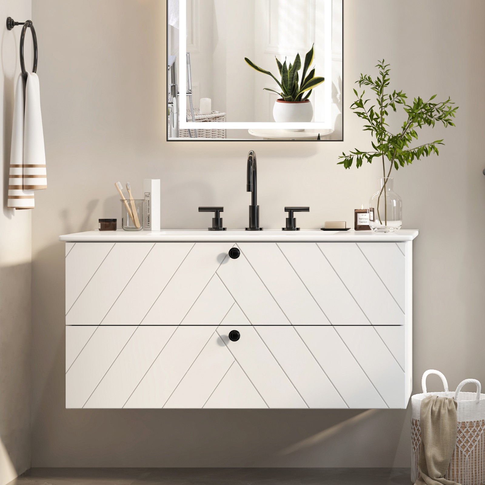 36″ 30″ 24″ Wall Mounted Bathroom Vanity Cabinet with Ceramic Sink Combo White