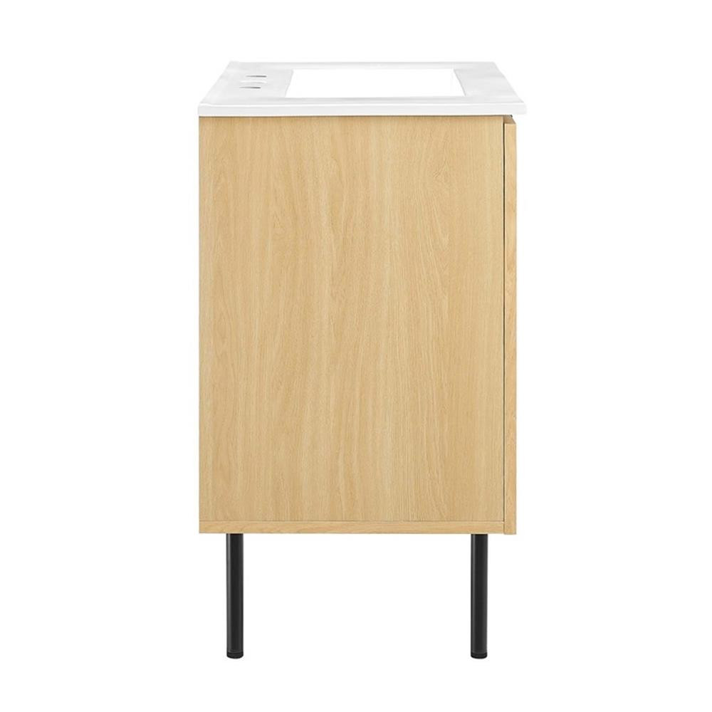 Modway Chaucer 30″ Wood & Rattan Bathroom Vanity in Oak/White