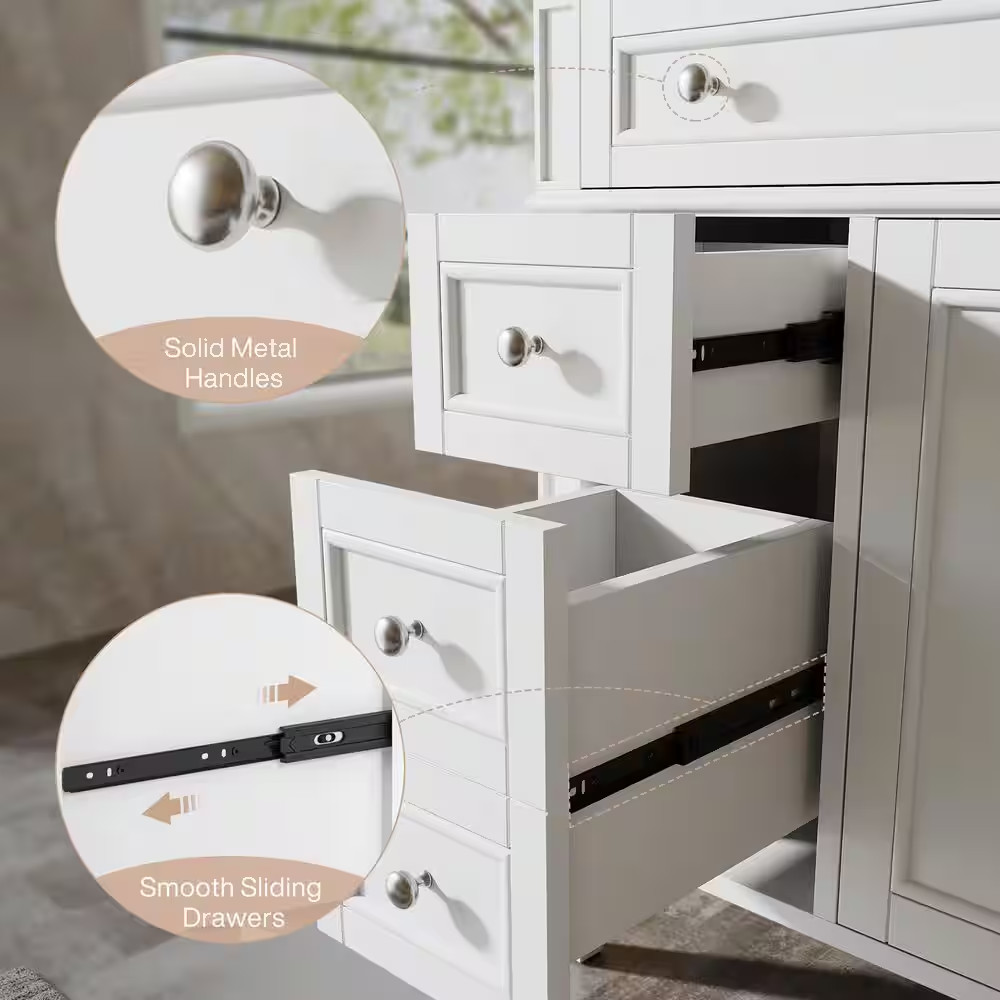 36 In. Single Sink Freestanding White Bath Vanity with White Ceramic Top Unassem