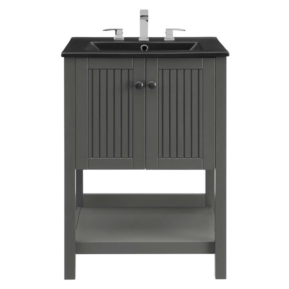 Pemberly Row 24″ Modern Wood/Ceramic Bathroom Vanity in Gray/Black