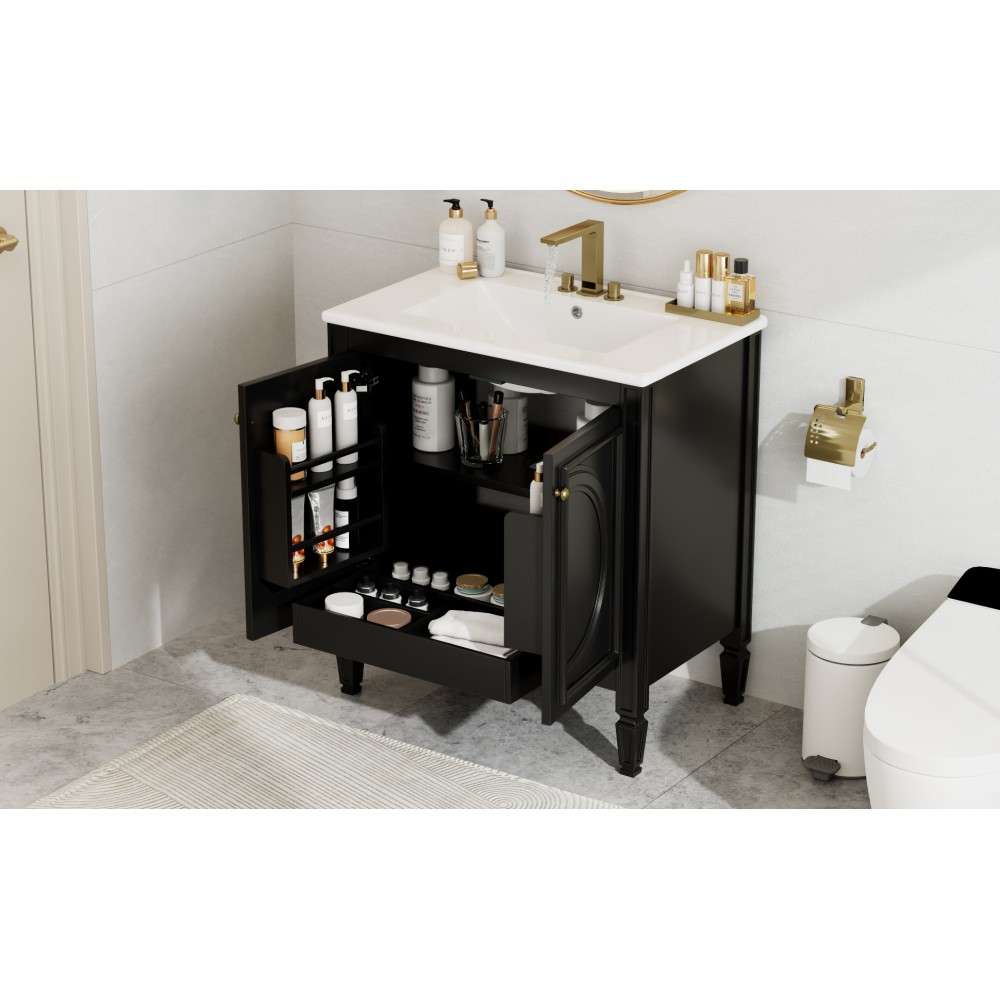 30″ Bathroom Vanity with Sink, Two Doors with Shelf, Soft Close Door Hinges