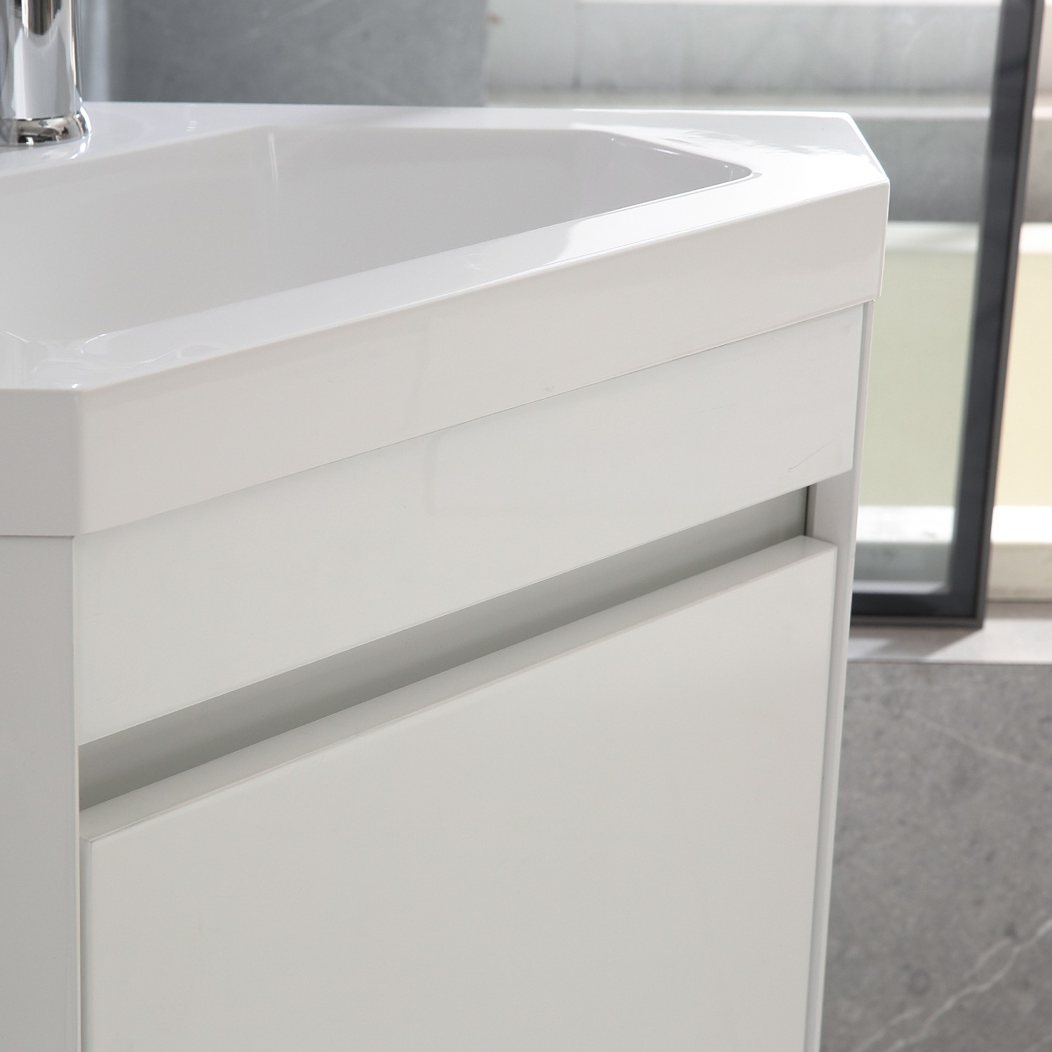 22″ Corner Wall Mounted Bathroom Vanity Floating Cabinet w/Sink for Small Space