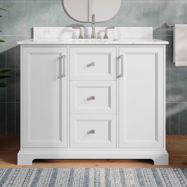 Allen + Roth Pittman 42” Transitional Bathroom Vanity White W/ Stone Top
