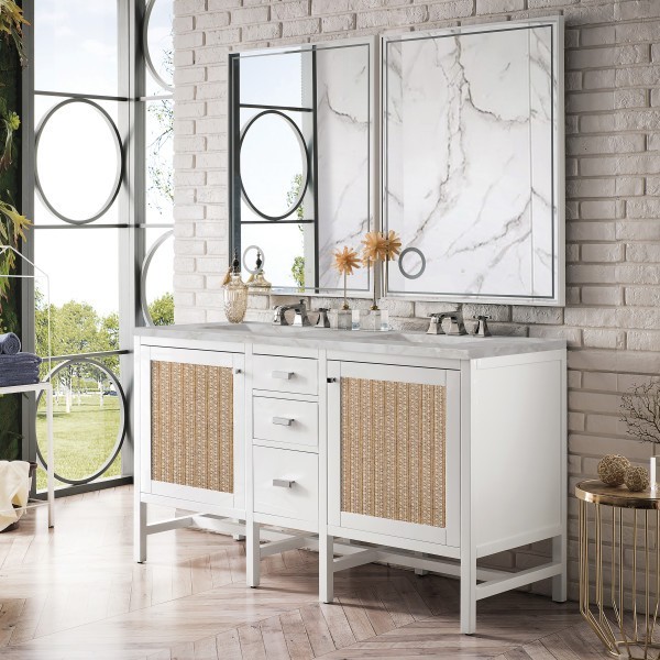 60″ James Martin Addison E444-V60D-GW-3VSL Double Vanity Cabinet Silver Top