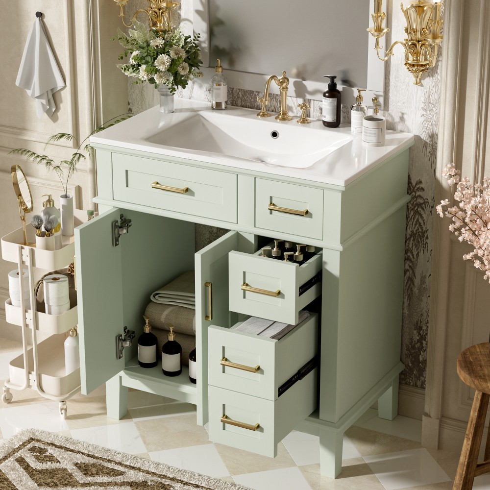 30″Bathroom Vanity with Ceramic Sink Modern Storage CabinetwithSoft-Close Doors