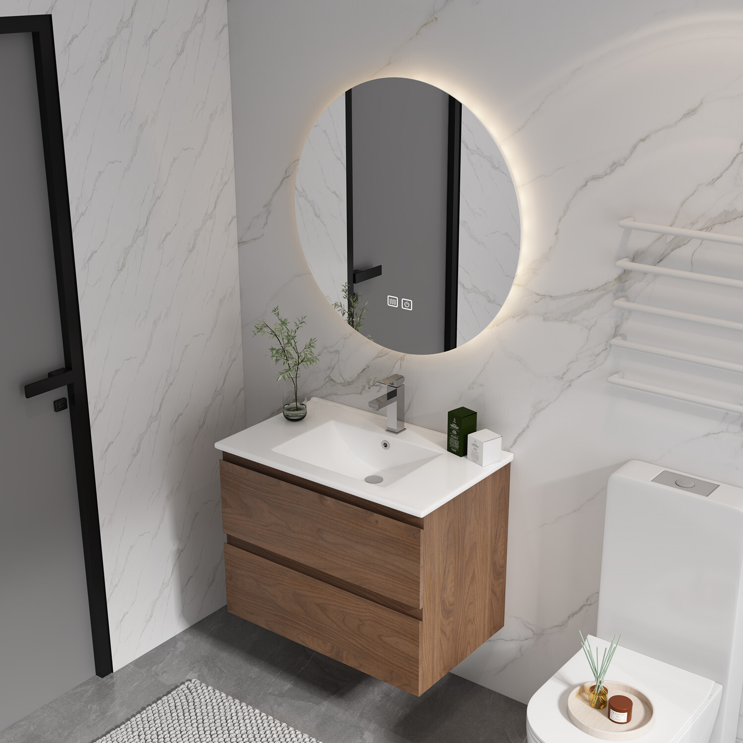 24″ 30″ 36″ Wall Mounted Bathroom Vanity w/Sink,Floating Vanity Cabinet,2 Drawer