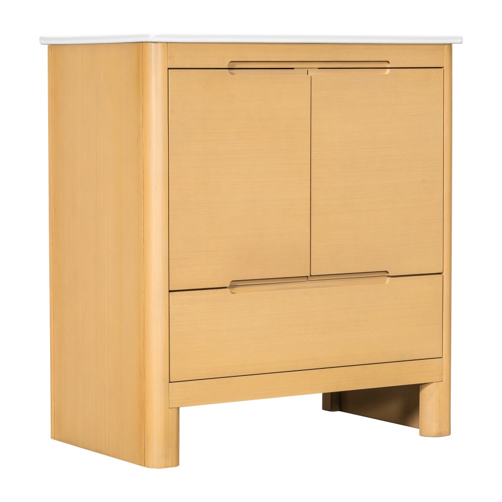 30″ Softened Modern Bathroom Vanity with Ceramic Sink, Natural Wood Grain