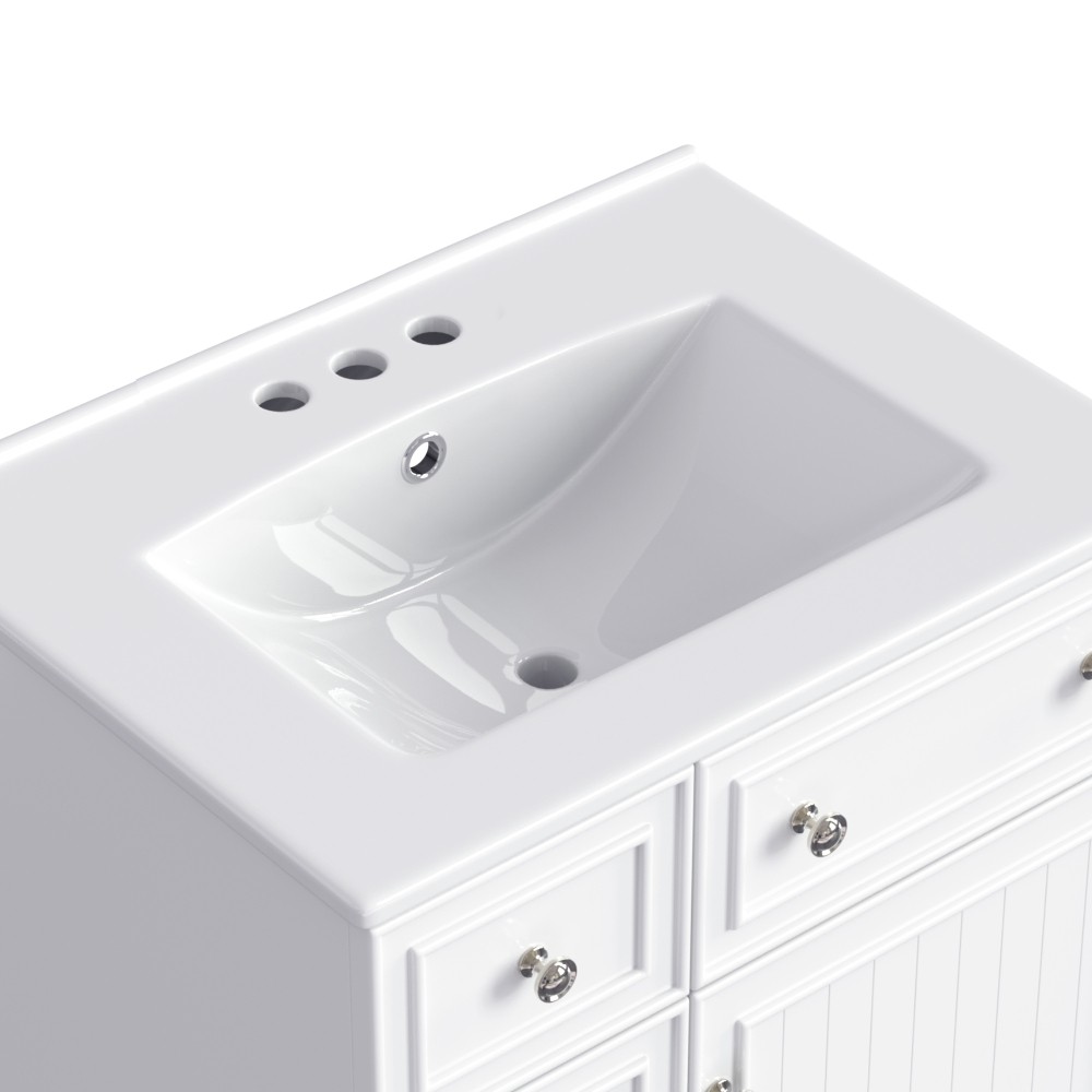 24-Inch Bathroom Vanity Cabinet with Ceramic Sink, 2 Drawers, 1 Door