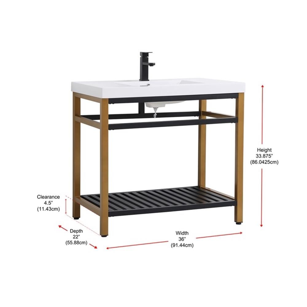 Pemberly Row 36″ Single Resin Top Metal Bathroom Vanity in Gold and Black