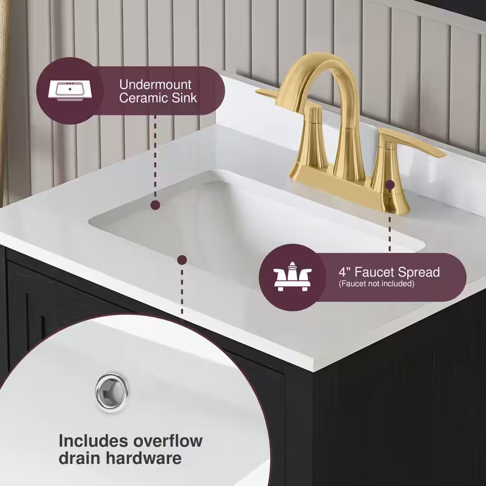 Beaufort 24 In. Single Sink Freestanding Black Bath Vanity with White Engineered