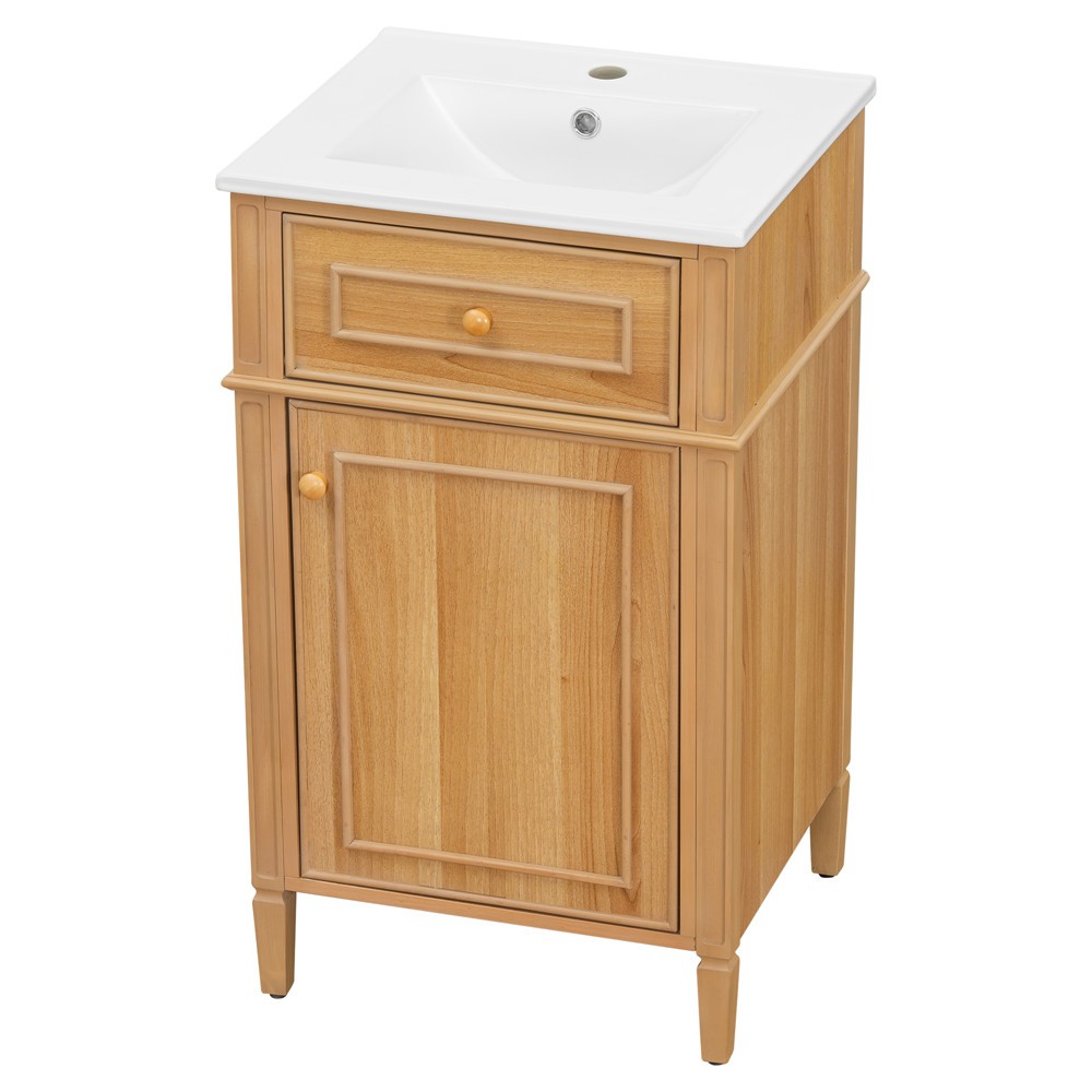 20″ Bathroom Vanity with Ceramic Sink, Freestanding Bath Vanity Door Cabinet