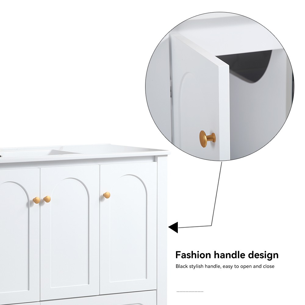 48″ White Bathroom Vanity w/Ceramic Sink Combo,Soft close doors & 2 Drawers