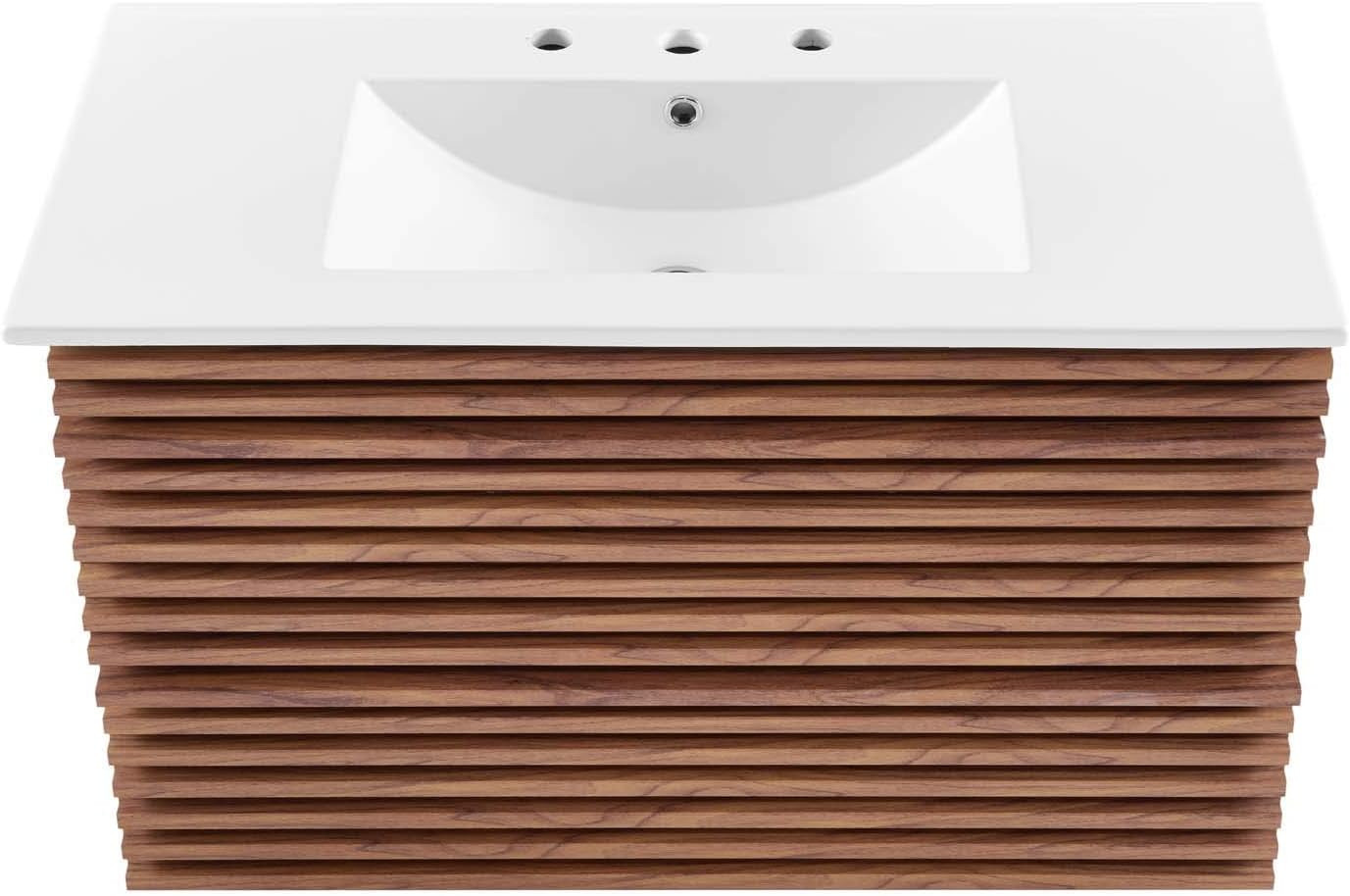 Elegant 36″ Walnut & White Wall-Mount Bathroom Vanity for Modern Spaces