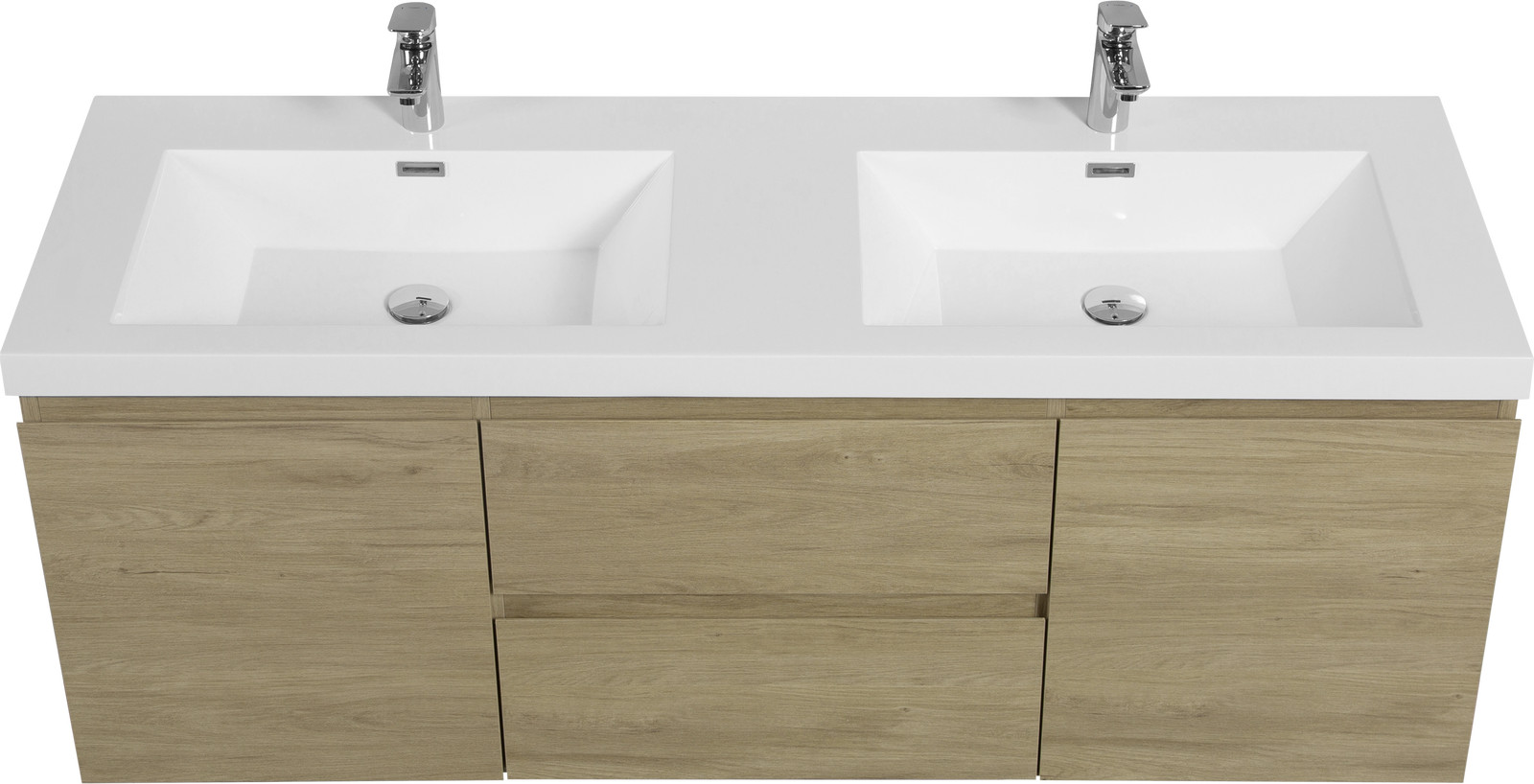 60″ Floating Wall-Mounted Bathroom Vanity 2Drawers Doors Double Resin Basin Sink