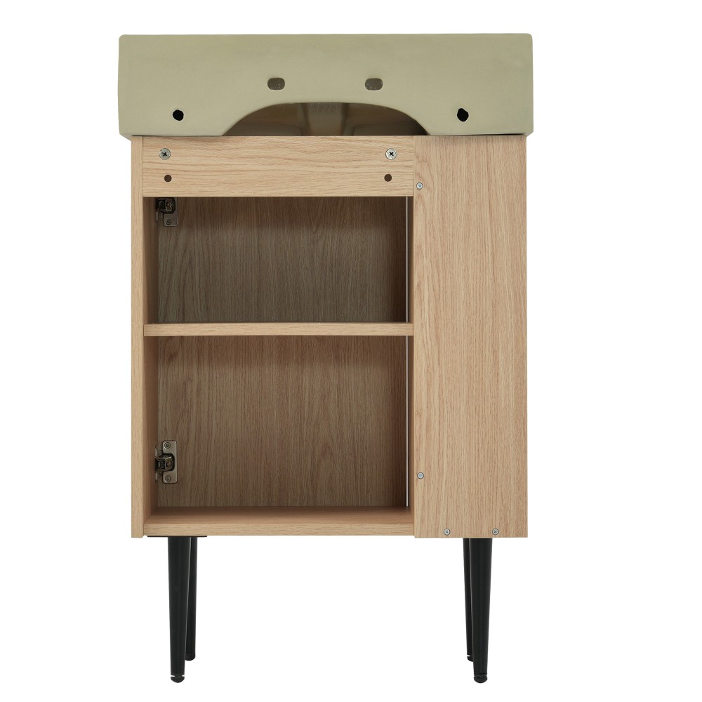 21.6″ Wood Bathroom Vanity，Ceramic Sink，Free-Standing Cabinet，Left Side Storage