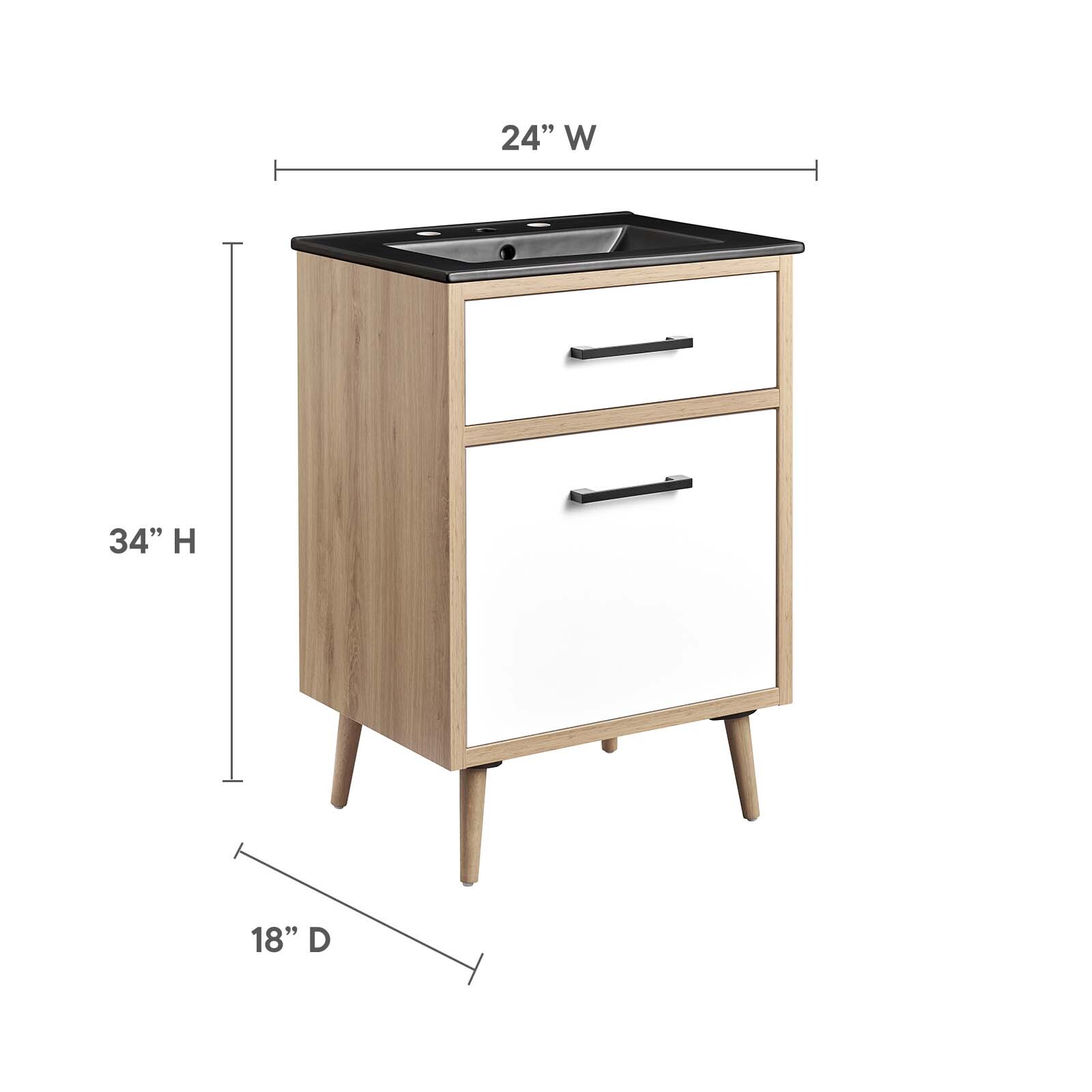 Modway Maverick 24″ Bathroom Vanity Cabinet in Black Oak With Ceramic Sink Basin