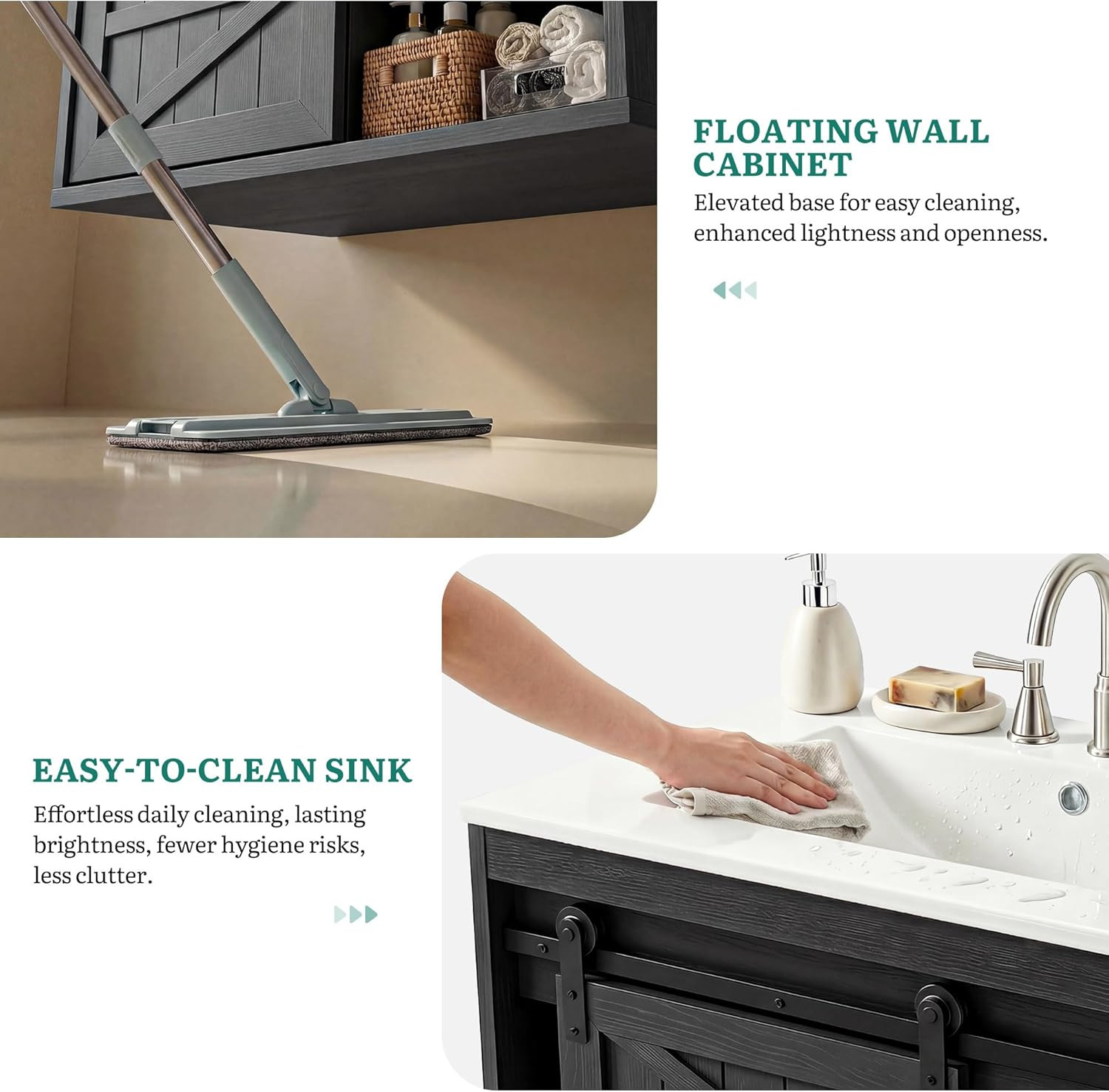 24″ LED Farmhouse Bathroom Vanity with Sink & Sliding Barn Door, Wall-Mounted