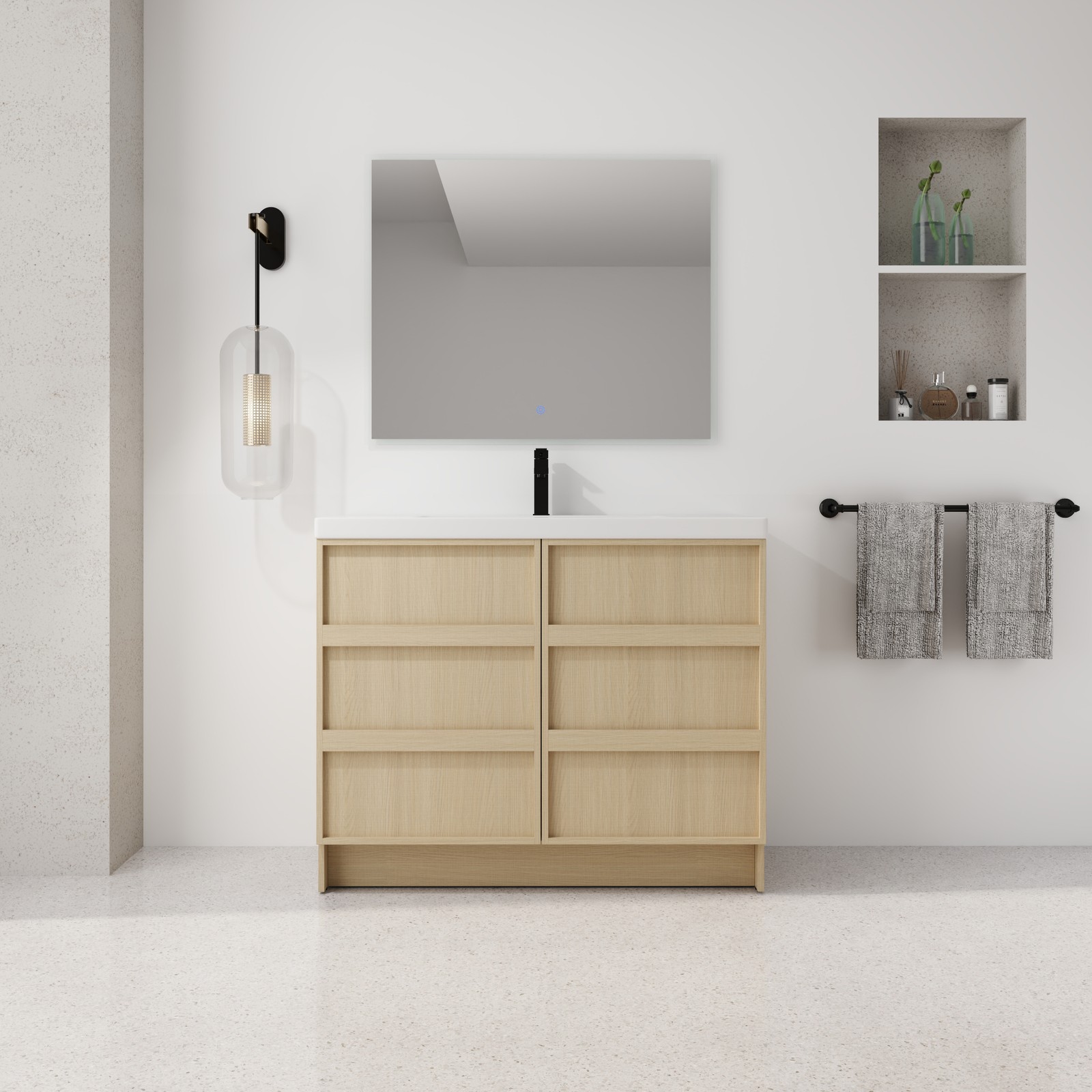 42 Inch Plywood Freestanding Bathroom Vanity Cabinet 2 Doors With Resin Sink Oak