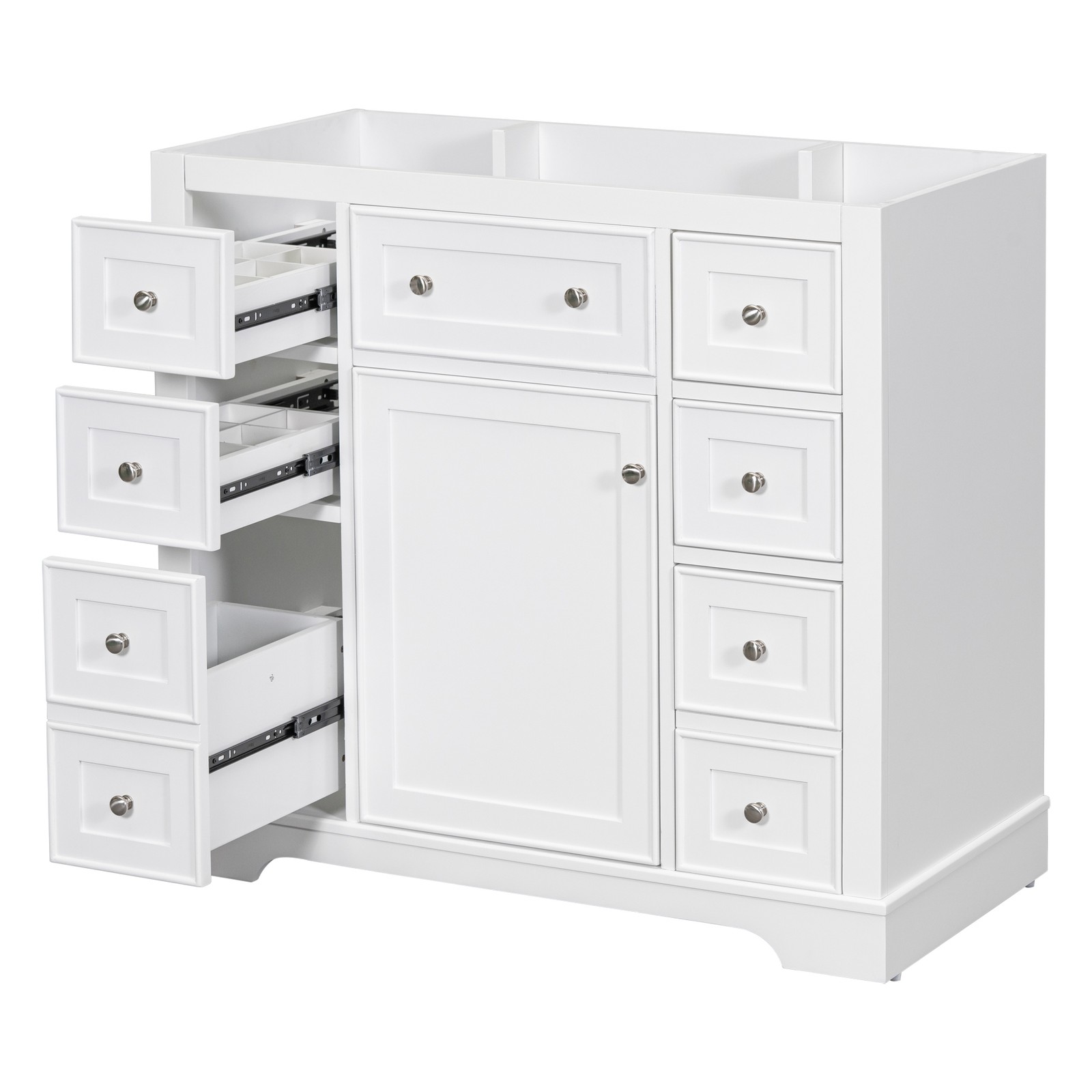 36″ White Bathroom Vanity Cabinet Base with 6 Drawers
