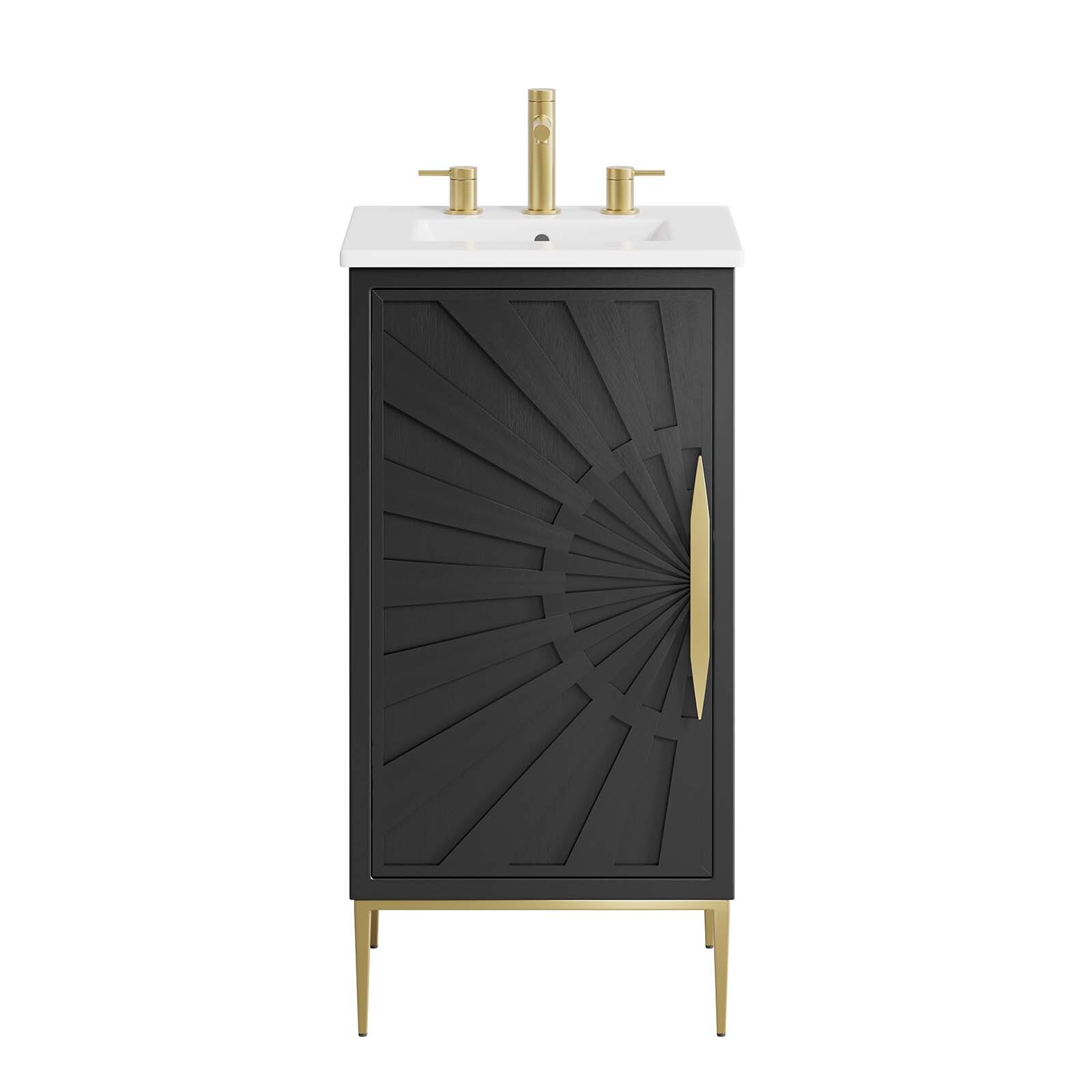 Modway Awaken 18″ Bathroom Vanity Cabinet in White Black With Ceramic Sink Basin