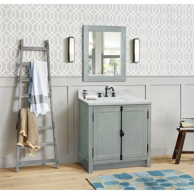 Plantation Rectangle Sink Solid Wood Vanity in Gray Ash/White Carrara