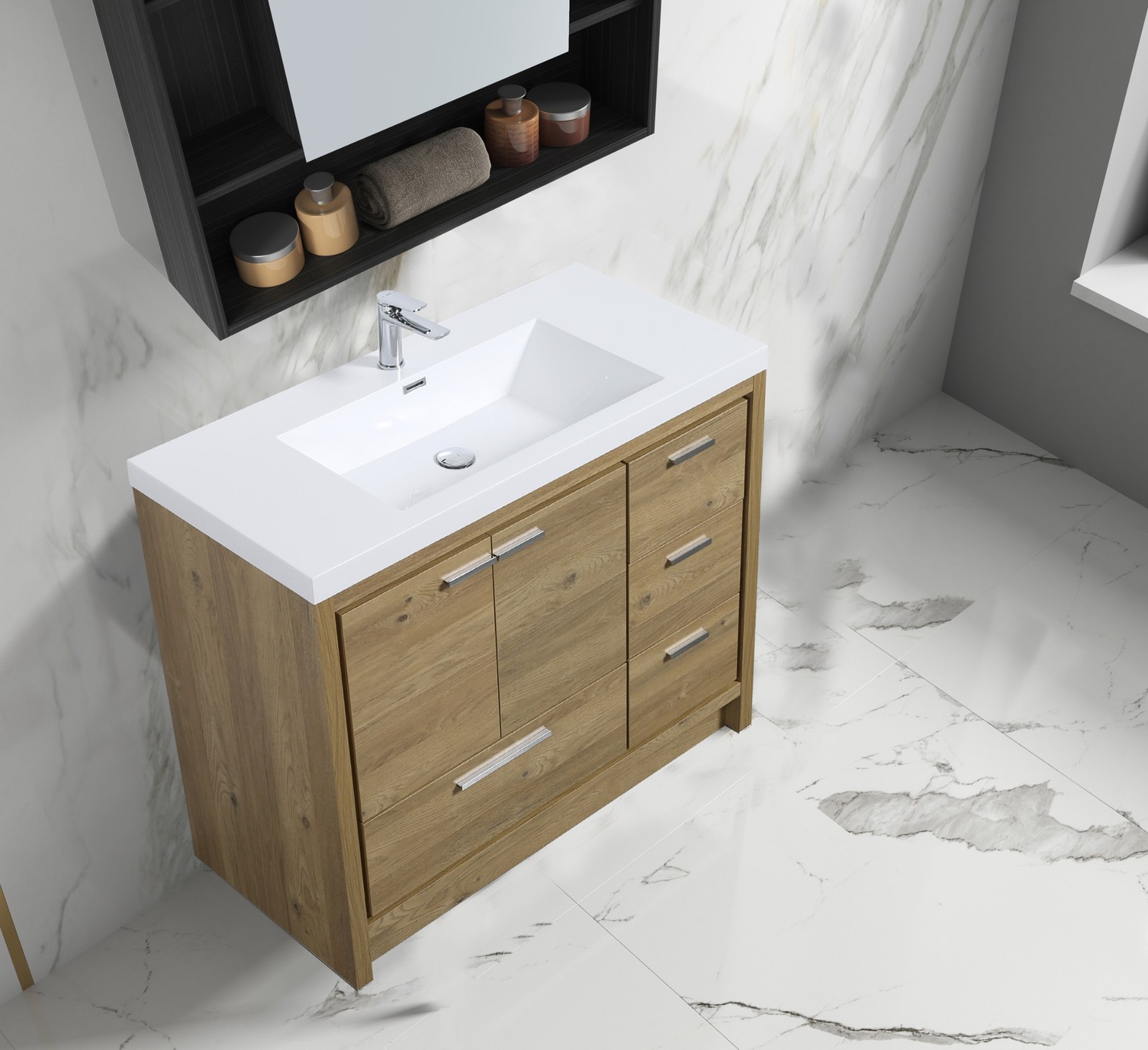 Alma Allier 42″ Natural Wood Finish With Integrated Sink / Right Side Drawers