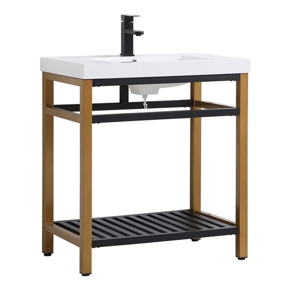 Elegant Decor Raya 30″ Single Resin Top Metal Bathroom Vanity in Gold and Black