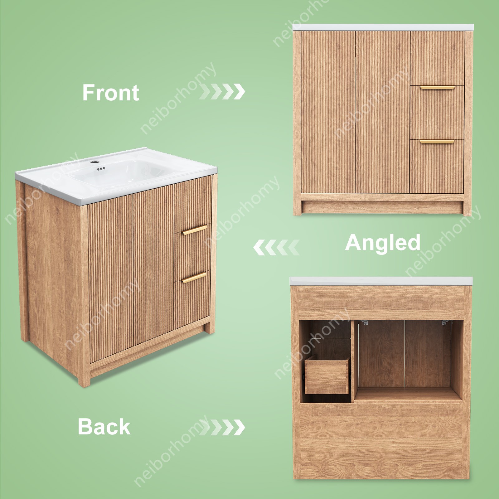 31 Inch Vanity Wood Bathroom Vanity Cabinet W/ Countertop Ceramic Sink