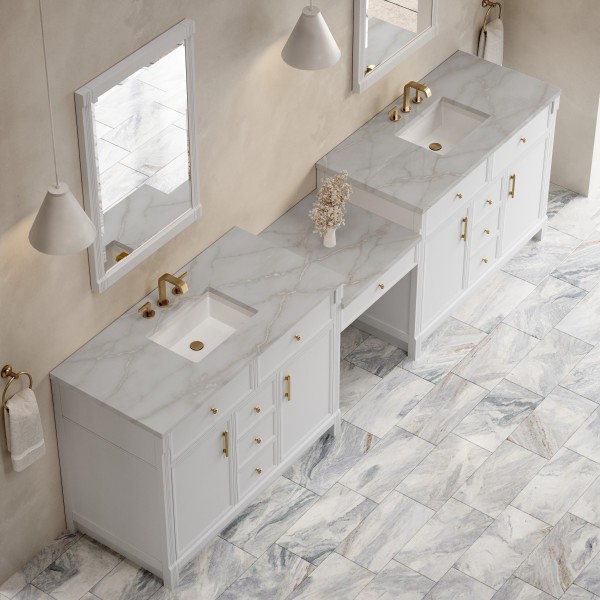 120″ James Martin Bellshire 660-VMC120-BW-3VSL Dual Vanity Cabinet Silver Top