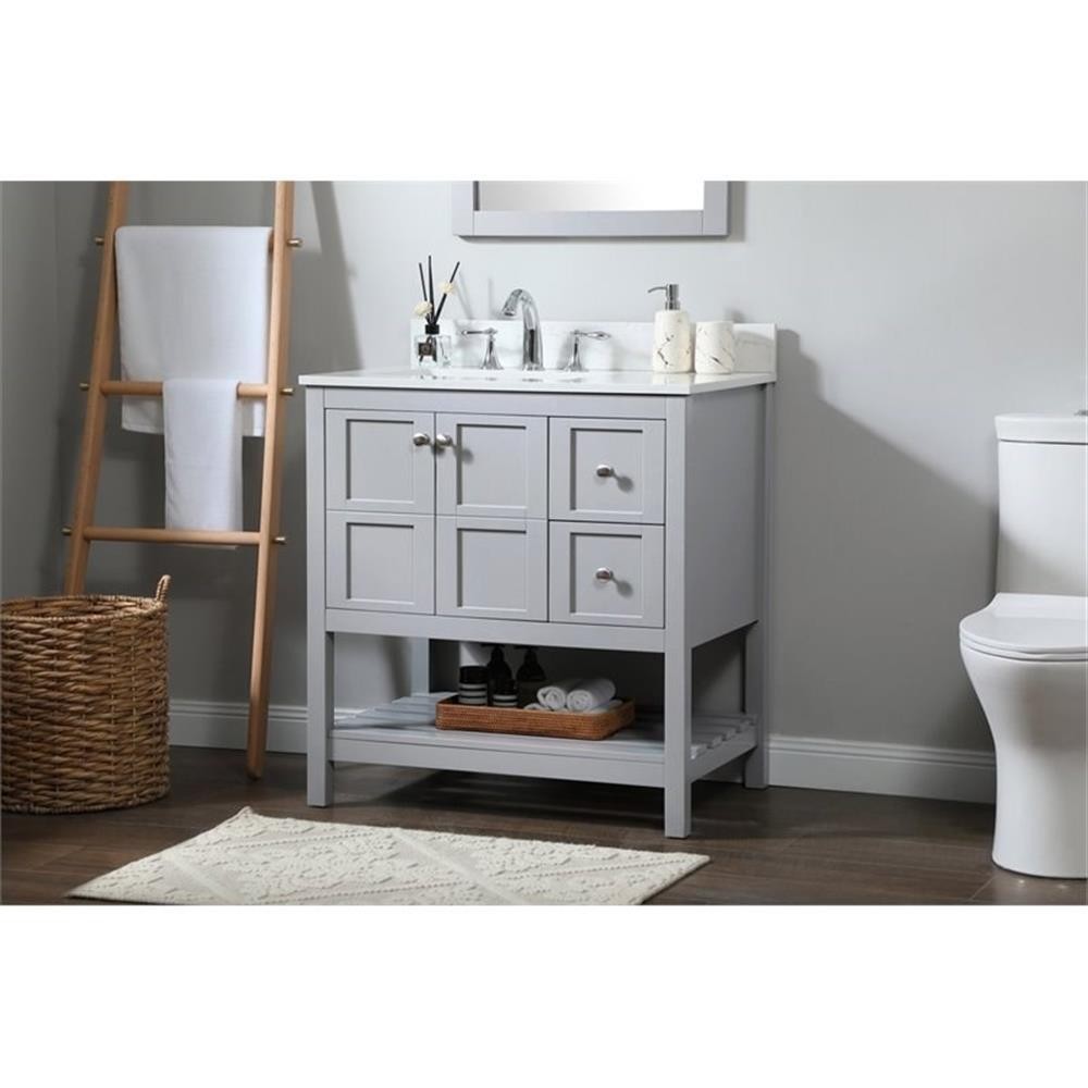 Elegant Decor Theo 32″ MDF Single Bathroom Vanity with Backsplash in Gray