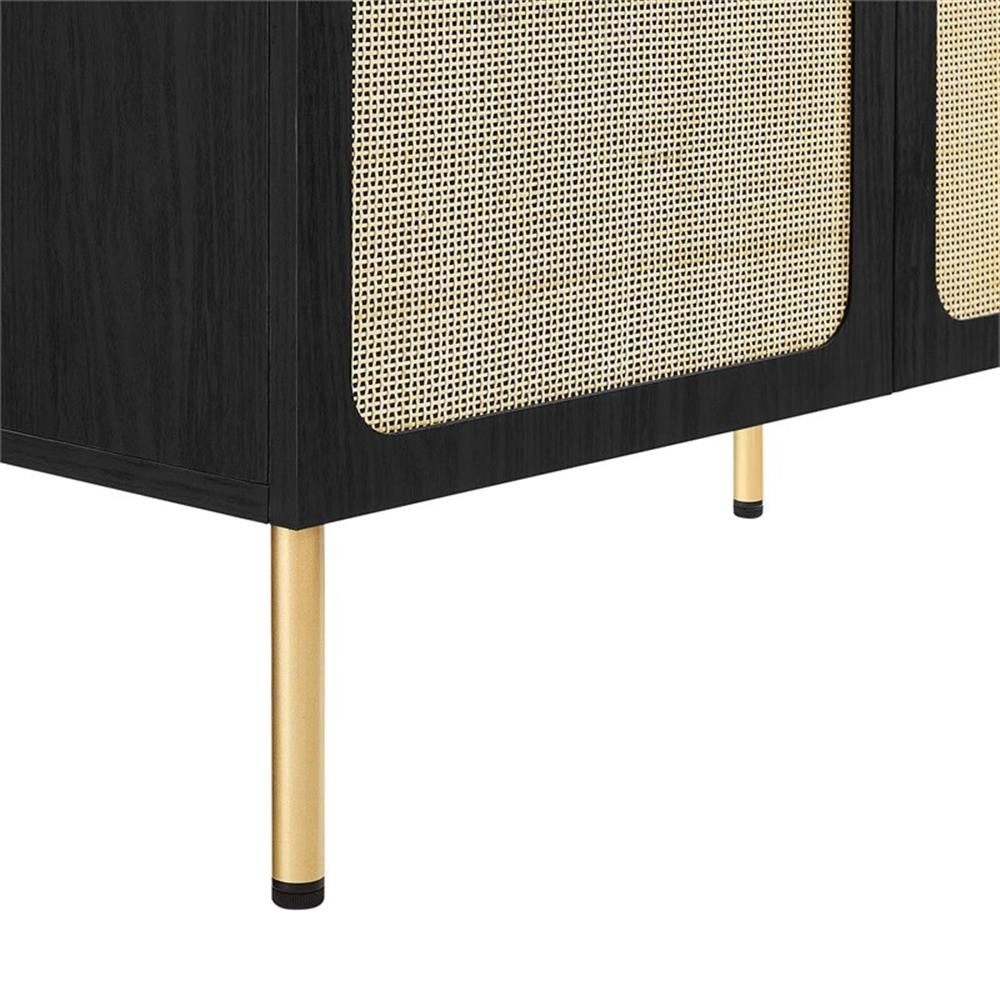 Pemberly Row 36″ Wood & Rattan Bathroom Vanity in Black/White