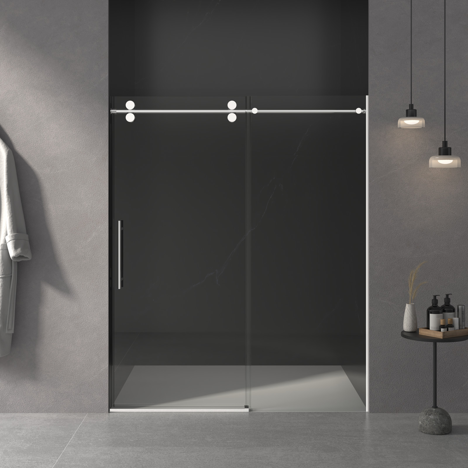 Frameless Sliding Shower Door 56″-60″W x 76″H 3/8″ Tempered Glass