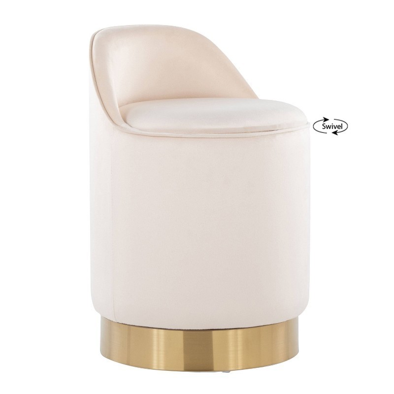 Marla Round Vanity Stool Gold/Cream Velvet Beautiful Contemporary/Glam Styling