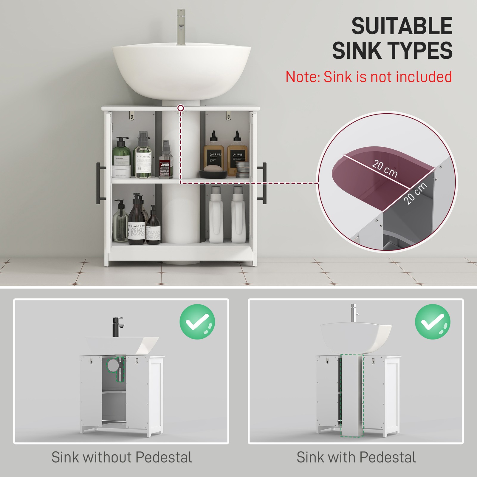 Farmhouse Pedestal Sink Storage Cabinet, Bathroom Sink Cabinet with 2 Barn Door